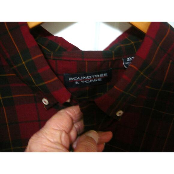 Roundtree & Yorke 2XT Long Sleeve Button Down Collar Men's Plaid Shirt - Picture 3 of 4